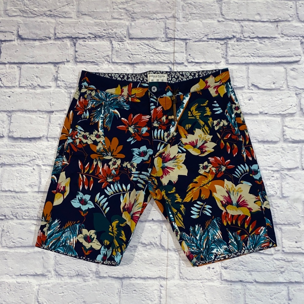 Denim & Flower Ricky Singh Floral Print Shorts Navy Size 30